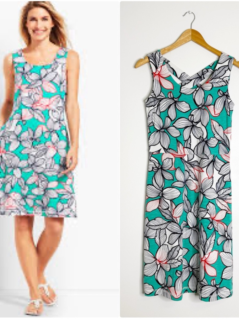 T by Talbots Floral Dress XS Sleeveless Knee Length Pockets Stretch Knit